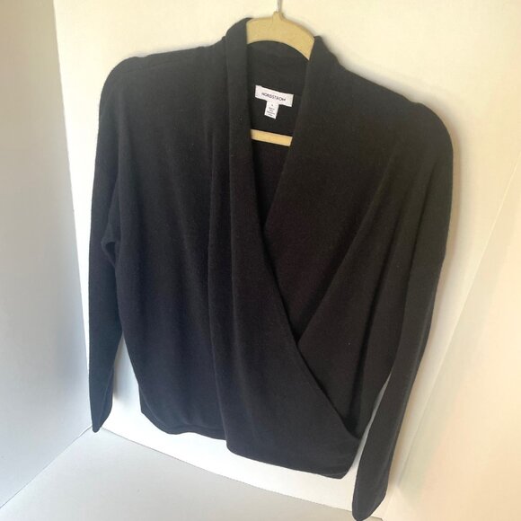 Nordstrom Signature Women’s Black Cashmere Faux Wrap V-Neck Sweater Large - Picture 3 of 10